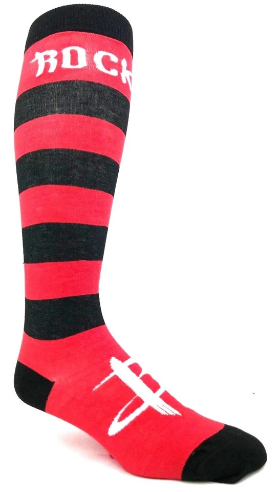 Houston Rockets Basketball Red Black Wide Striped Long Thin Crew Socks  - Image 3 of 3