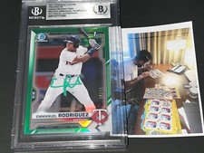 Emmanuel Rodriguez Twins Auto SIGNED 2021 BOWMAN Green Refractor  BECKETT BAS