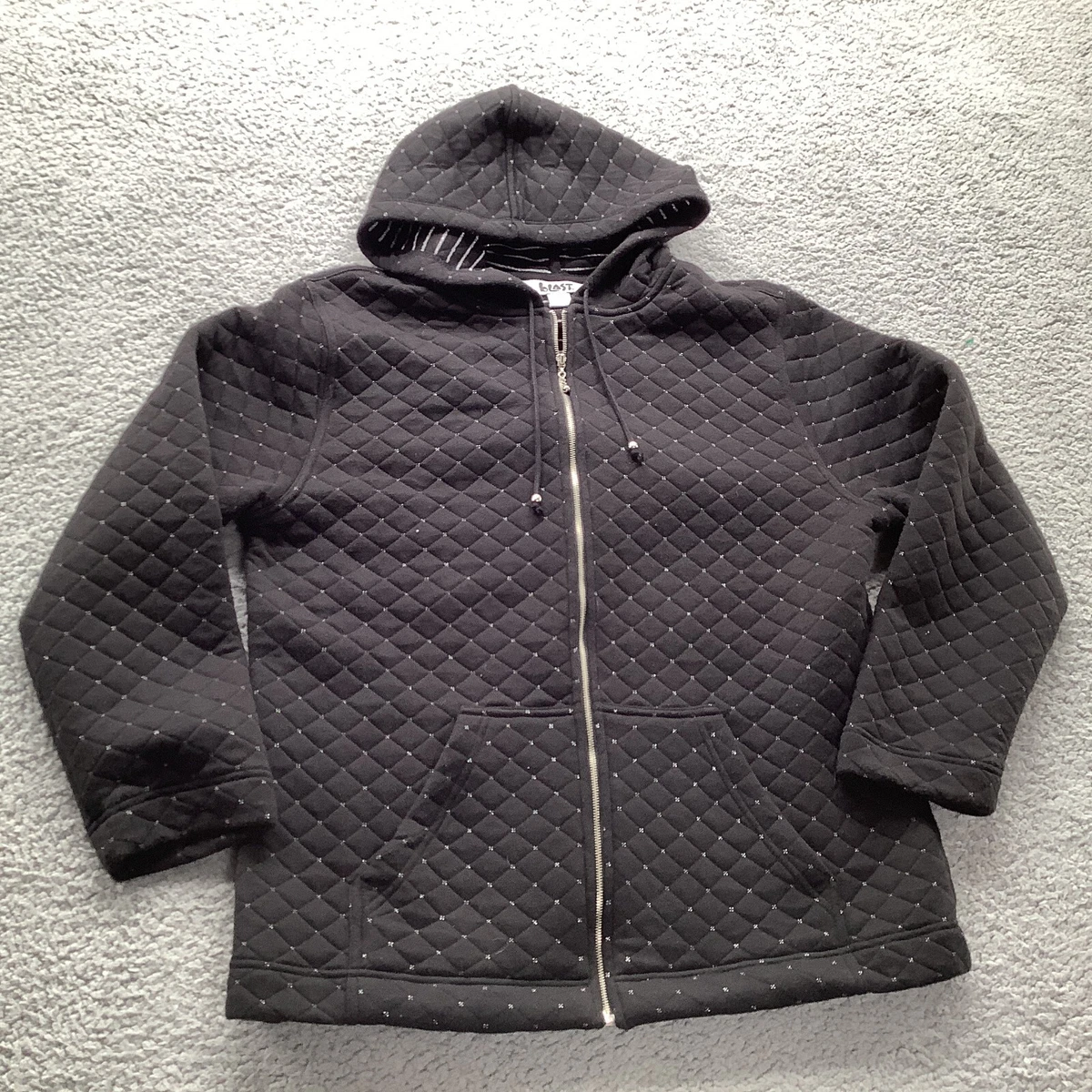Black quilted hoodie cheap