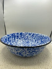 Blue And White Marbled Enamelware 12" Wash Basin Large Bowl