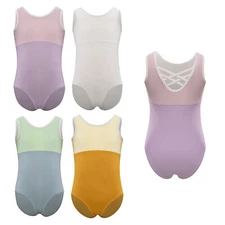 Kids Girls Leotard Ballet Bodysuit Biketard Dancewear Strappy Jumpsuits U-Back