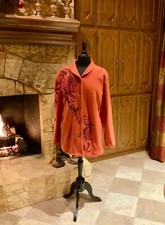 “bob Mackie’s” Embroidered Fleece Jacket With Quilted Collar Sz L Gorgeous!!!