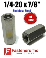 (Qty 10) 1/4"-20 x W3/8" x L7/8" Stainless Steel Threaded Rod Coupling Nuts 
