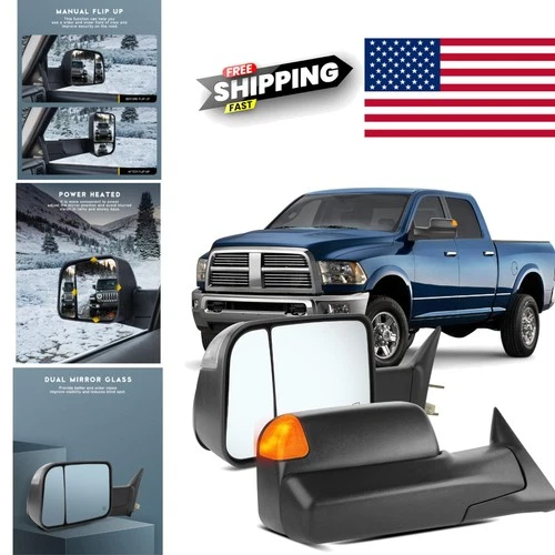 Dodge Ram Heated Tow Mirrors for 1998 to 2001 Pickup Trucks Black Housing