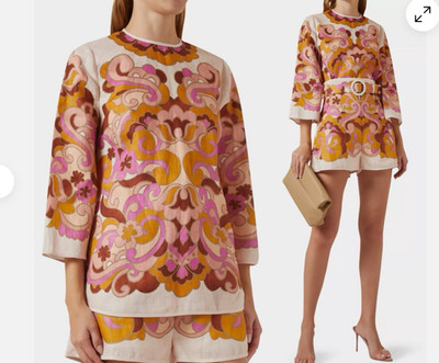 $900 Zimmermann Acadian Paisley Linen Tunic Shorts Set Size 0 XS Women's New W/T