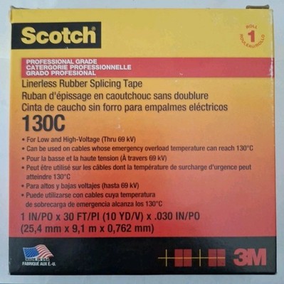 Scotch  Linerless Rubber Splicing Tape 130C, 1 in x 30 ft, Black, 1roll/carton