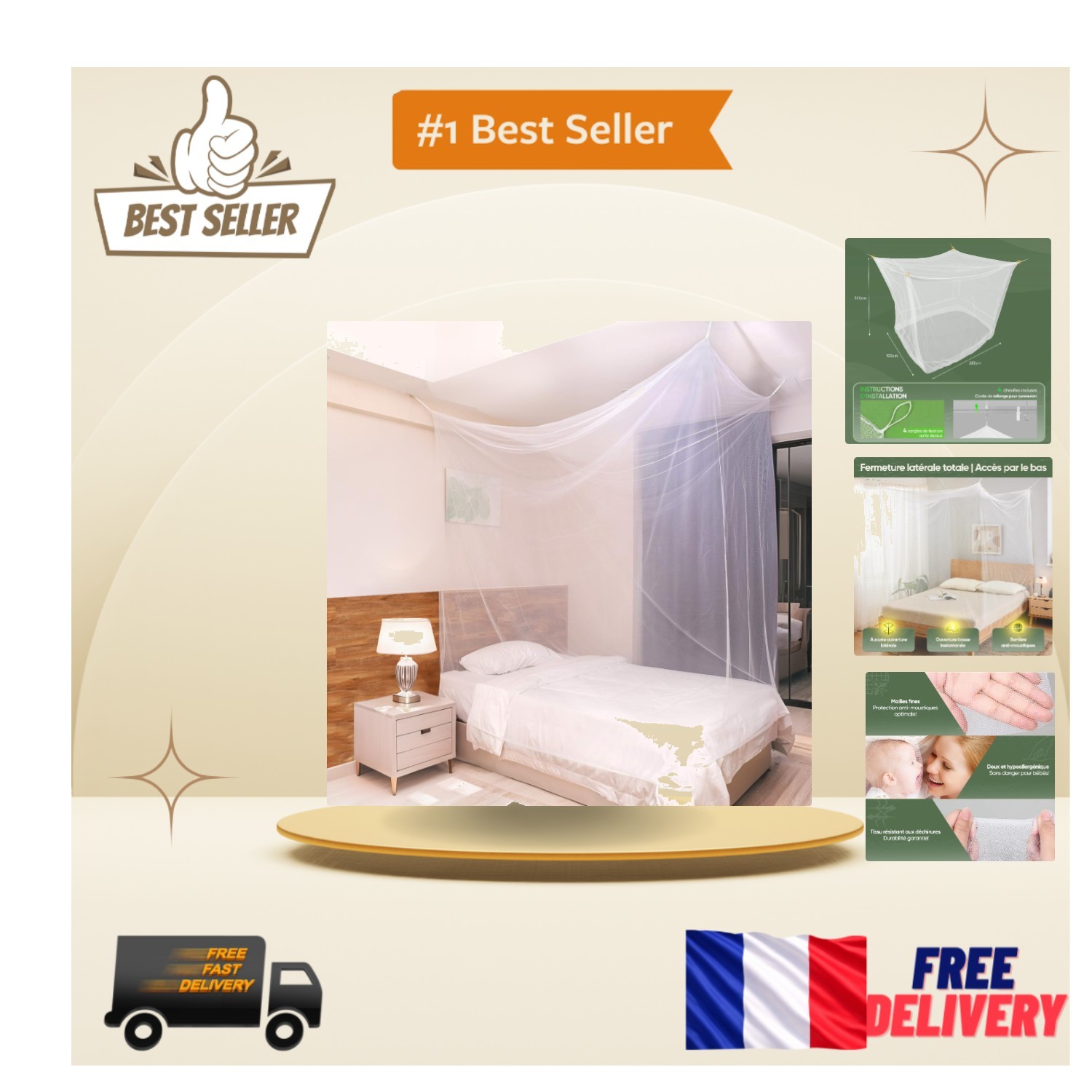 Moustiquaire de voyage XL 220x100x200cm compacte et blanche pour lit simple en camping