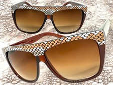 Oversized Classic Vintage Retro Style SUNGLASSES Large Big Brown Snakeskin Frame