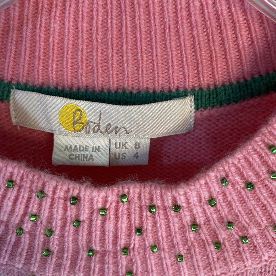 Suéter Pullover Boden Cuello Simulado Con Cuentas Para Mujer Talla 4 Rosa Verde Hada Cottage Foto 3 de 4
