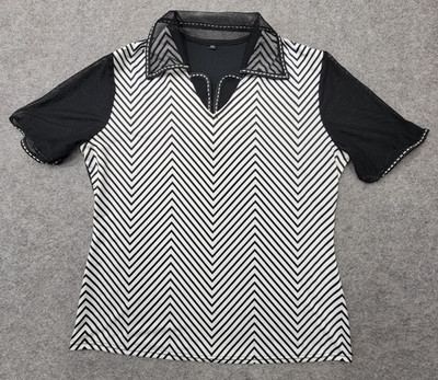 Unbranded Womens Herringbone Striped Top Size XXL Shortsleeve Mesh Collar