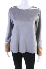 Catherine Malandrino Women's Faux Fur Trim Long Sleeve Blouse Gray Size S