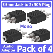 4 Pack 3.5mm Jack to 2x RCA Plug Adapter AUX F to Two RCA M Mono Audio Splitter