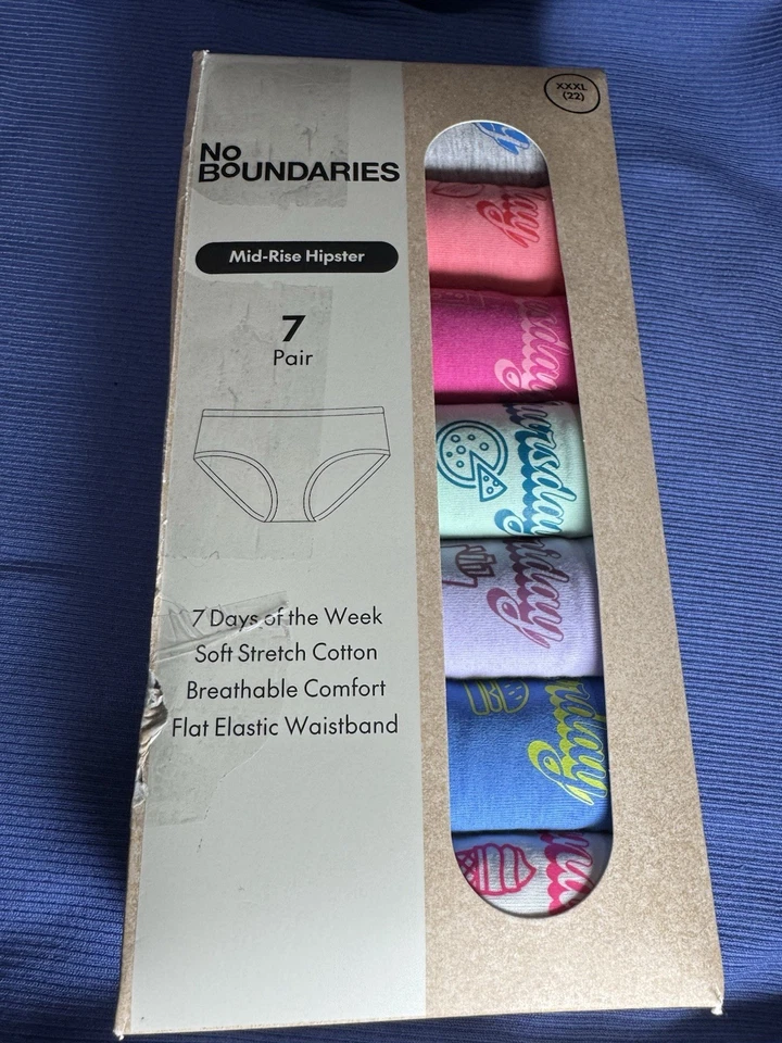 7-Pack NO BOUNDARIES Women’s XXXL (22) Cotton Hipster Mid-Rise Days Of The Week - Image 2 of 4