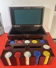 Vintage Poker Set in Mahogany Case with Chips No Key