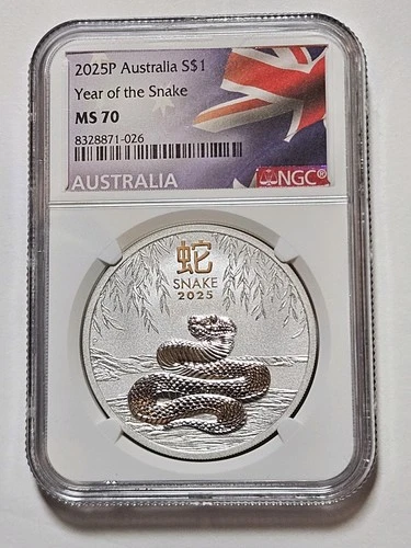 2025 Australia .9999 Silver Lunar Year of the Snake NGC MS70 1oz $1 Coin FR