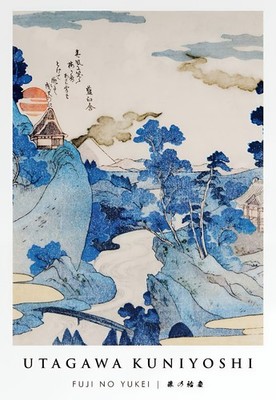 Blaue Szenen traditioneller japanischer Holzschnitt Wand Ukiyo E Blumen und Geisha Dekor