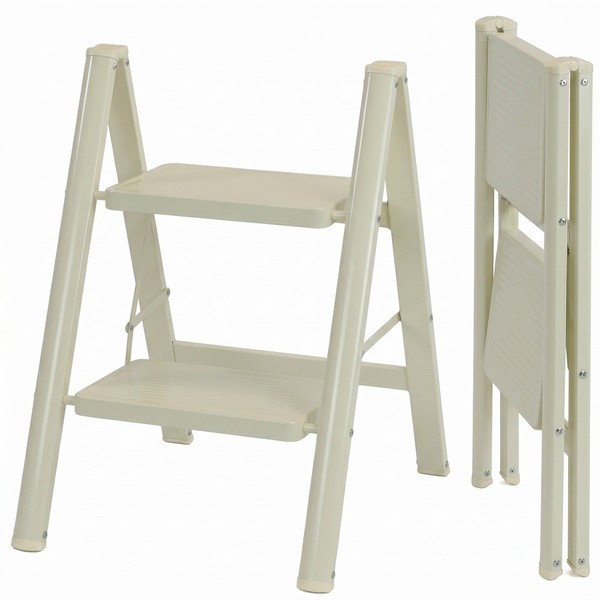 2 Stufen Leiter Trittleiter Tritthocker Haushaltsleiter Klappbar 150Kg Beige-image
