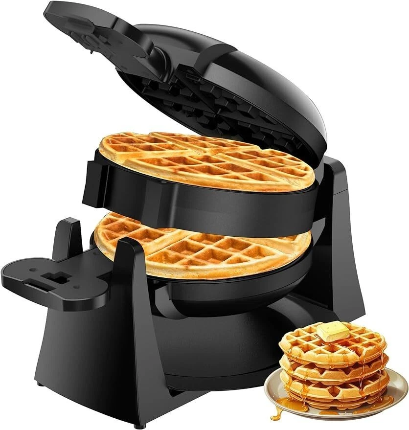 Waffle Maker 1400W Double Belgian Waffle Iron 180° Flip with Removable Drip Tray