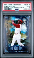 2025 Topps x Bob Ross Ken Griffey Jr Bat on Ball Prussian Blue /50 PSA 9 Low Pop