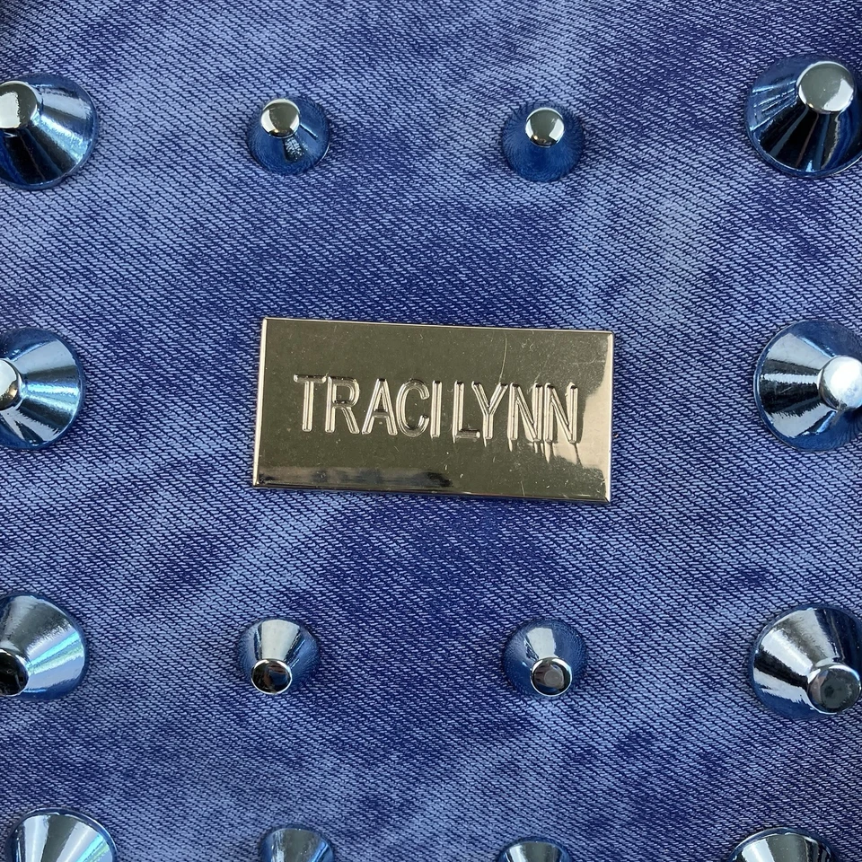 Traci Lynn Blue Studded Duffel Bag Weekender Travel Tote 21”x11” w/ Strap - Image 4 of 4