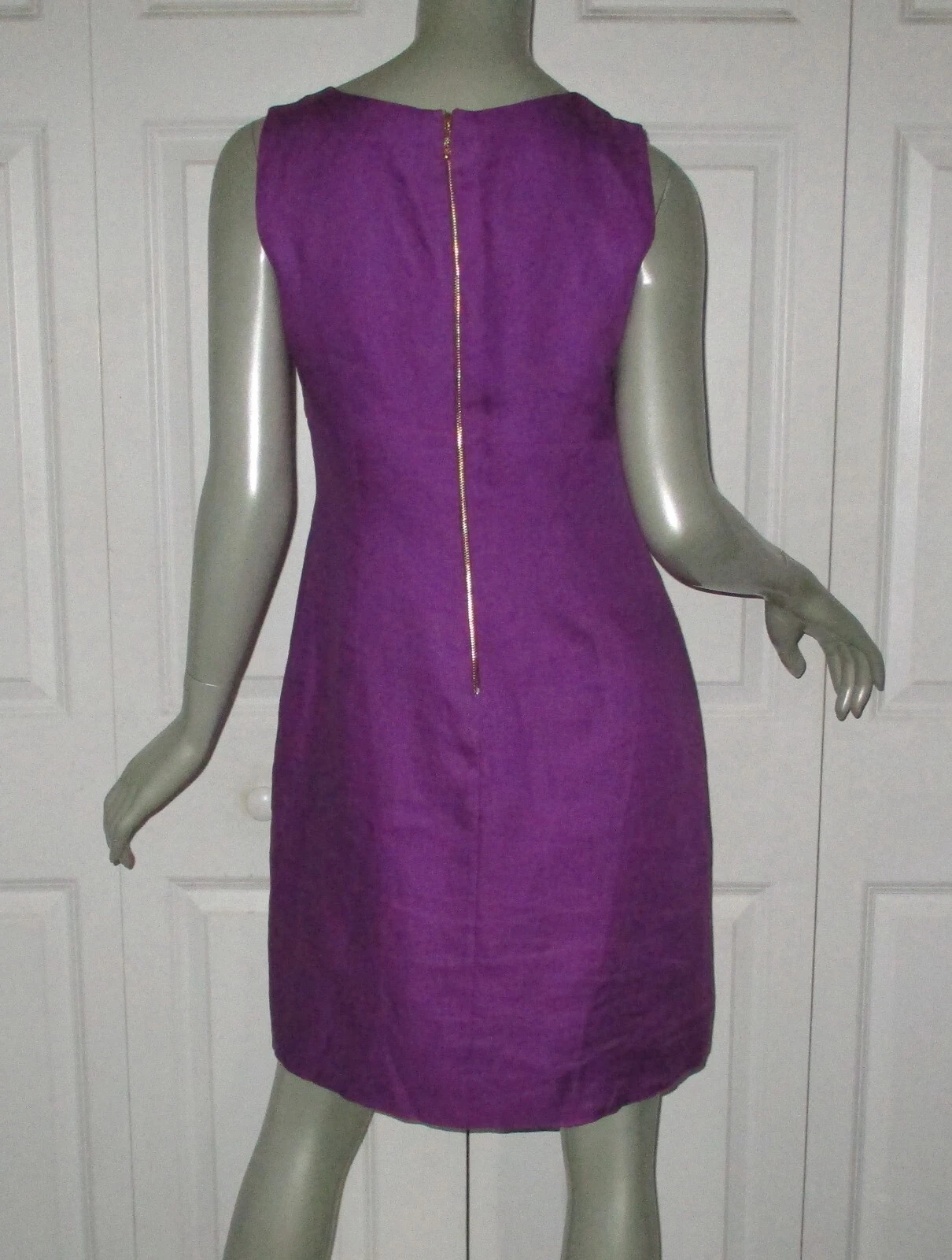 Abito senza maniche in lino viola KATE SPADE con accento fiocco taglia 8