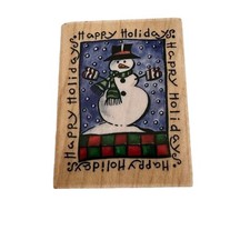 Rubber Stampede Stamp Happy Holidays Snowman Christmas Winter Greeting Snow