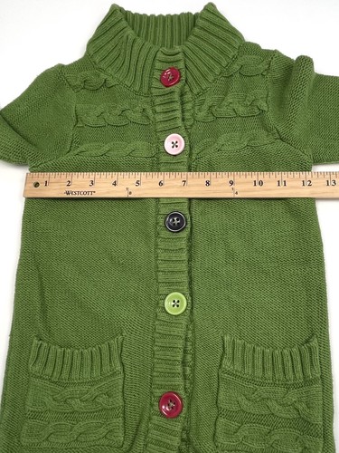 GYMBOREE Girls SMALL (5-6) Fall 2011 Pups & Kisses Green Cable-Knit CARDIGAN EUC - Picture 3 of 7