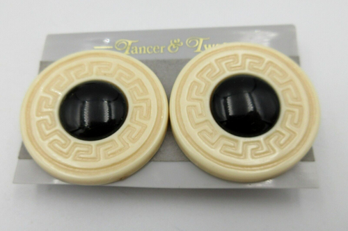 NEU VTG TANCER & ZWEI CREMEFARBENE SCHWARZE CLIP-ON GROSSE 1,5" PAAR OHRSTECKER Ohrringe Schmuck
