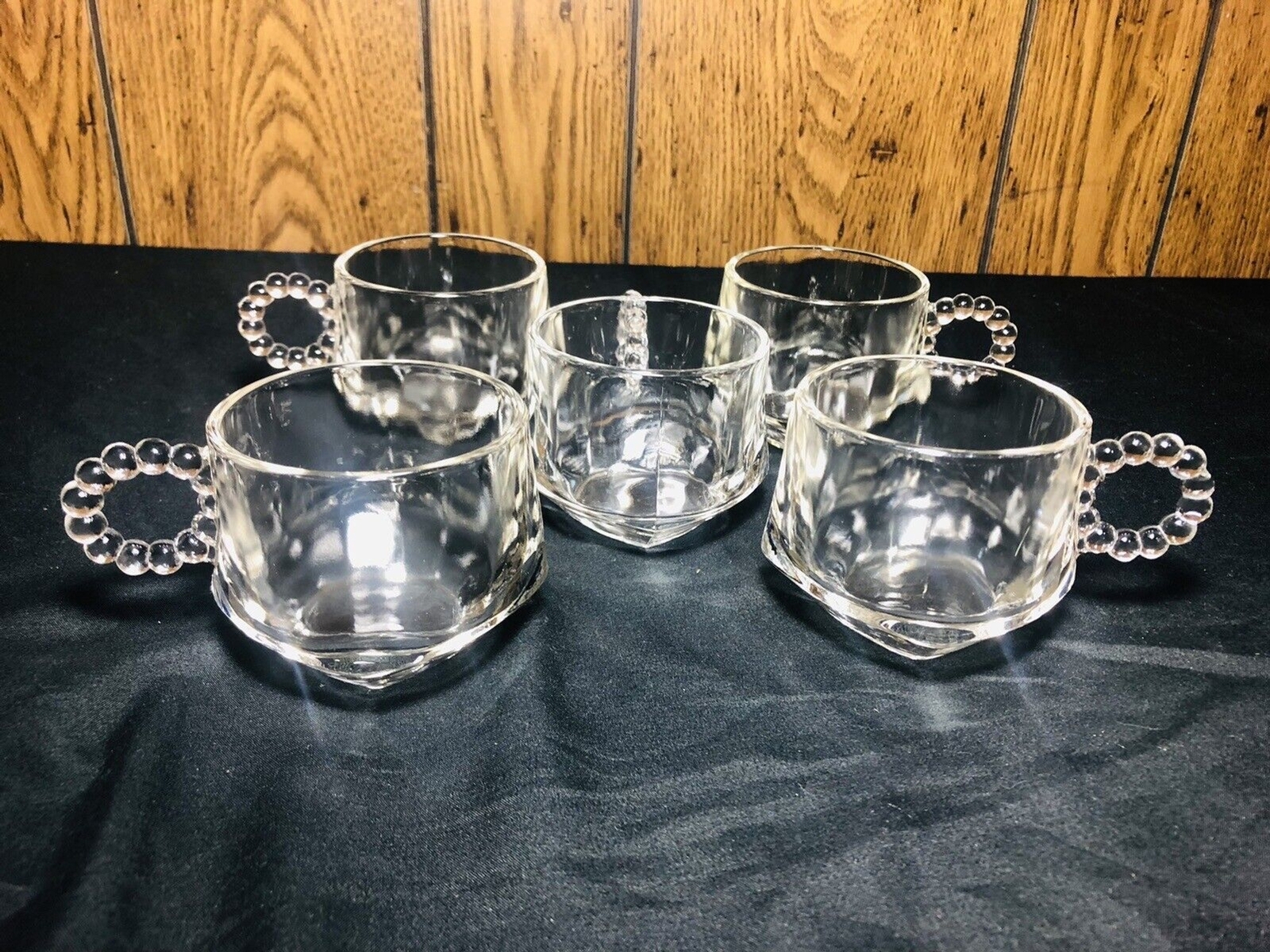 Vintage Orchard Crystal Clear Snack Set with Beaded Handles - 5 Tea Cups