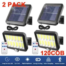 2PCS Solar Wall Light LED Motion Sensor Outdoor Bright Flood Street Lamp 3 Modes
