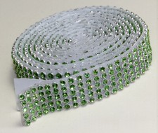 LIGHT PERIDOT Mesh Rhinestone Ribbon SS8 SELF ADHESIVE 1.6cm 5 Rows LIGHT GREEN