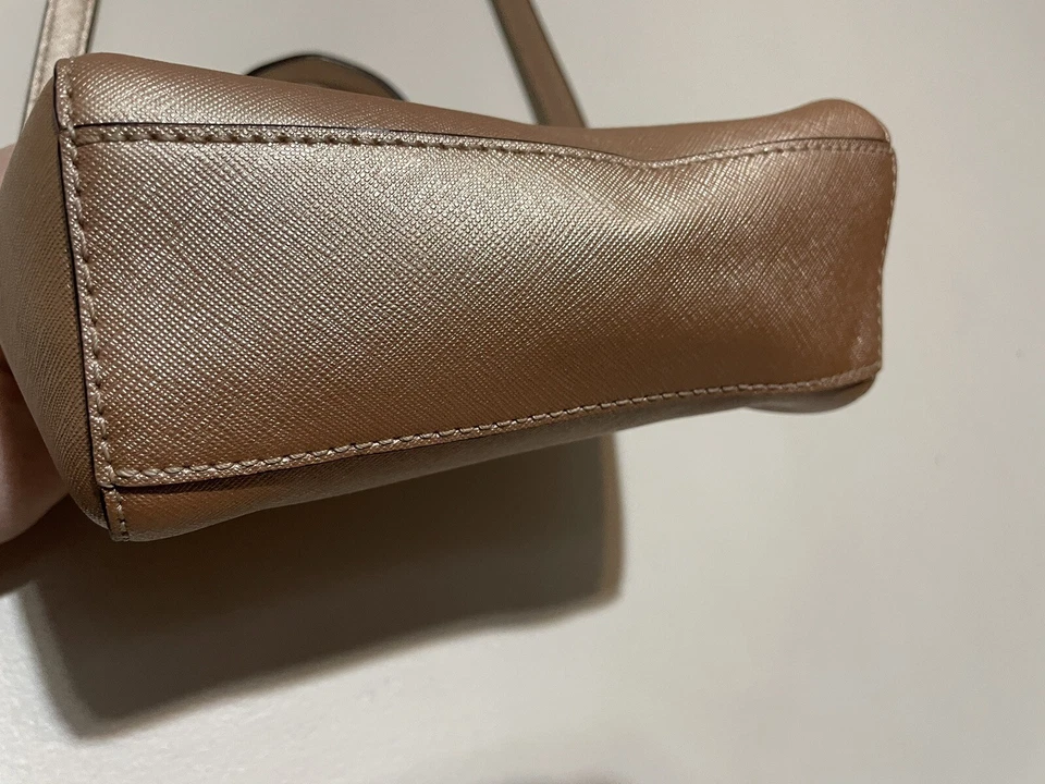 Kate Spade Mini Tote Crossbody Metallic Rose Gold Leather Purse Handbag - Image 4 of 4