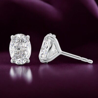 18 K Weißgold IGI Lab Created Ovalschliff Diamant 2,00 Kt Ohrstecker 4 Krappen