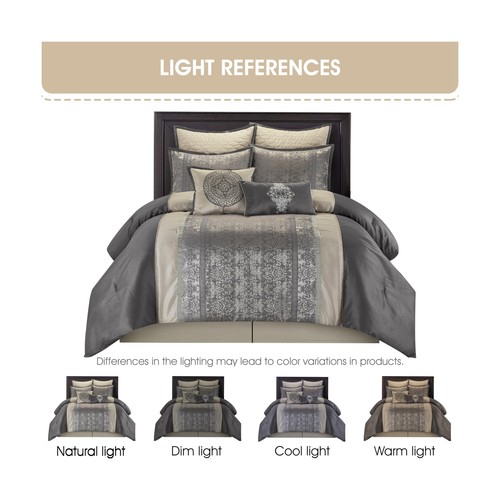 Stratford Park Silver/Ivory Damask Patchwork California King Comforter Set, 8... - Picture 5 of 7