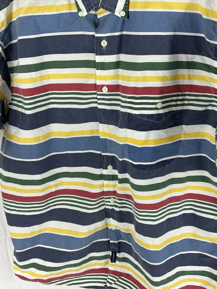 Camisa G H Bass Hombre Grande Rayas Rojo Blanco Azul Amarillo Abotonada Manga Corta Foto 2 de 4