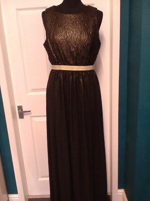 Boohoo Black/Gold Boutique Lace Metallic Maxi Dress Size 14 BNWT (D1)  UK