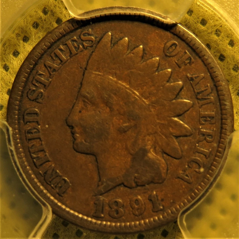 1891 Snow-3 Indian Head Cent with repunched date graded VF-25 by PCGS! - Image 3 of 4