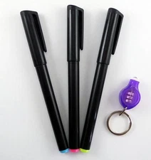 DirectGlow 3 Pack Invisible Blue Red Yellow Markers with UV Keychain Blacklight