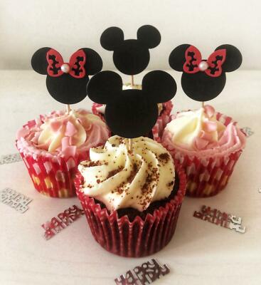 Minnie Mickey Mouse Cupcake Cup Cake Decorating Toppers Wrappers Gift 12+12 Minnie Mickey Mouse Cupcake Cup Cake Decorating Toppers Wrappers Gift 12+12
