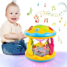 Ocean Projector  Light Up Toys Musical Tummy Time Infant Toys (Yellow)