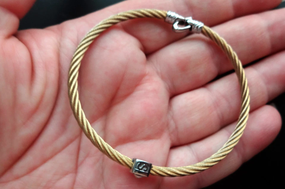 Auténtico Brazalete Charriol Celta Delgado Acero Oro Amarillo Cable con Oro Blanco 18K Foto 3 de 4