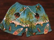 VINTAGE SWIM TRUNKS  MENS LARGE 32  -34   HAWAIIAN ALL OVER PRINT PREOWNED
