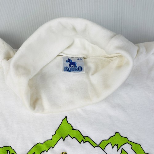 Vintage Retro RODEO Women’s Turtle Neck Long Sleeve Top Skiing Print White Sz 46 - Picture 4 of 8