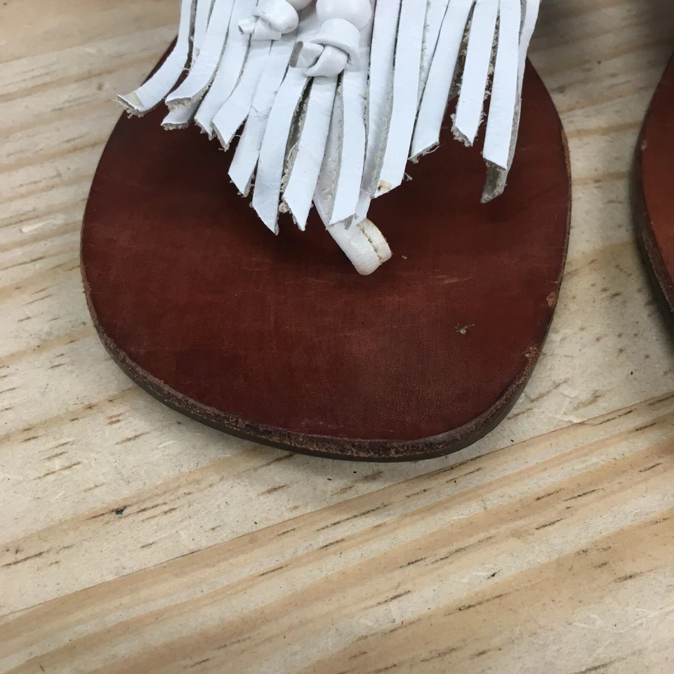 Contessa Sandals Womens 40 Cora Fringe Tasseled Wedge Thong White Leather Casual - Image 4 of 4