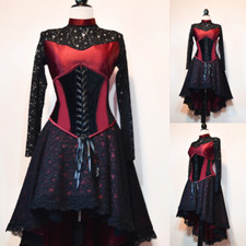 Black Red Gothic Wedding Dresses Long Sleeve Lace Applique High Low Bridal Gowns