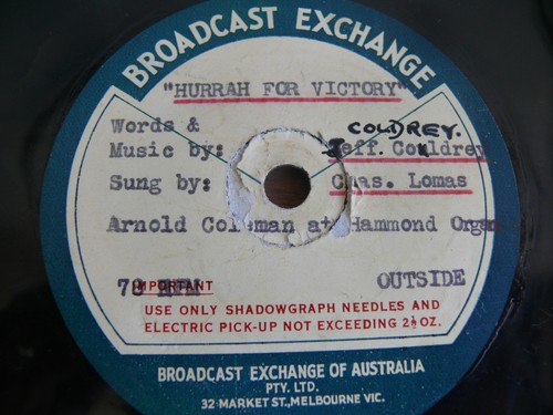 AUSTRALIAN BROADCAST EXCHANGE LAND OF GUM,HURRAH VICTORY JEFF COLDREY 78 RECORD - Picture 2 of 3