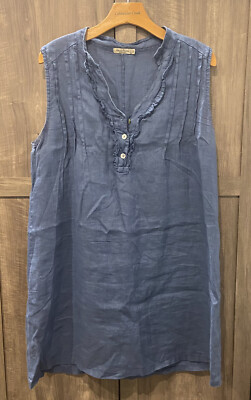 Alessia Pacini Linen Shift Dress Medium Blue V-neck Made in Italy