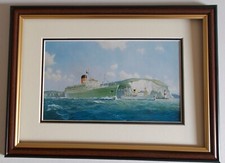 FRAMED SHIPPING PRINT OF CARMANIA OUTBOUND OFF THE NEEDLES 1966