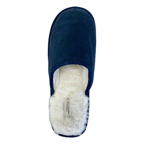 Men's 'James' Lambswool Slipper Mules - Navy - Picture 3 of 4
