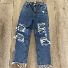 PAC SUN High Rise Straight Blue Jeans, Size 26, Button Up Closure